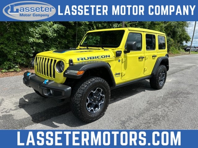 2022 Jeep Wrangler 4xe Unlimited Rubicon in Yellow — front three-quarter view