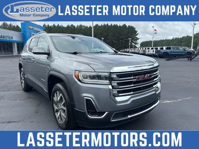 2022 GMC Acadia SLE in Satin Steel Metallic — front three-quarter view