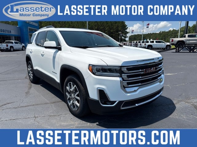 2023 GMC Acadia SLT in Summit White — front three-quarter view